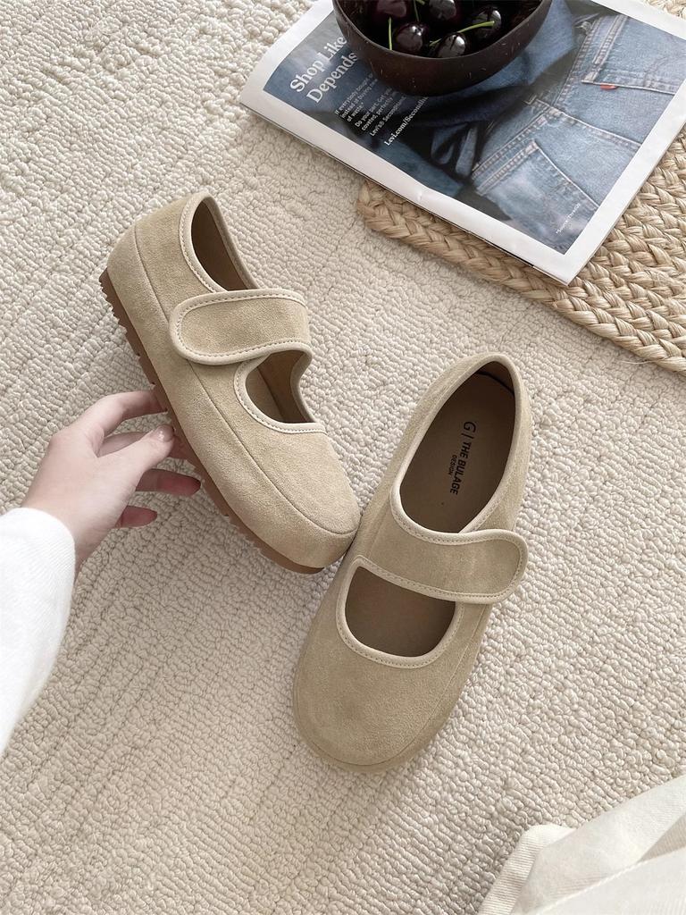 Leather Platform Velcro Doudou Shoes Women's 2025 Spring New Mary Jane Single Shoes Shallow Mouth Comfortable Versatile Women's Shoes