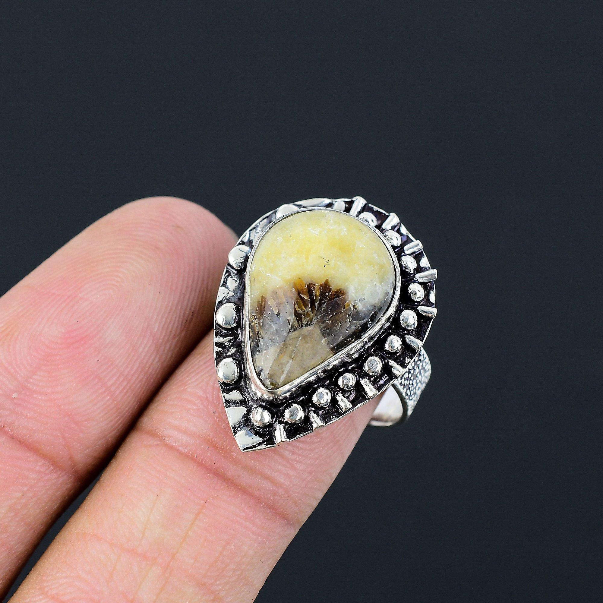 925 Silver Natural Septarian Promise Multi Stone Engagement Ring Jewelry Size 8 8