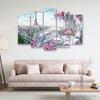 Five Piece Picture Canvas Print Paris Eiffel Tower - Landscape - Pastel