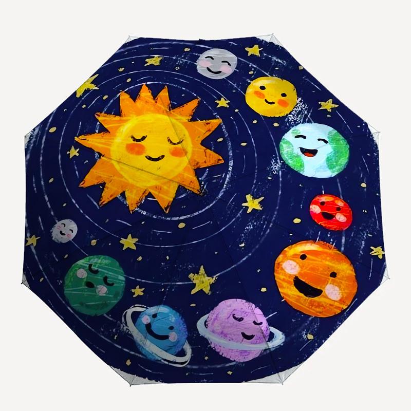 1pc Solar System Adventure Umbrella with Plastic Handle,Suitable for All Seasons UmbrellaPT440