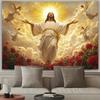 Red Rose Jesus Resurrection Tapestry Single Sided Print Serene Durable Wall Art Home Devotional Vibe Decor Faith Inspired Decor