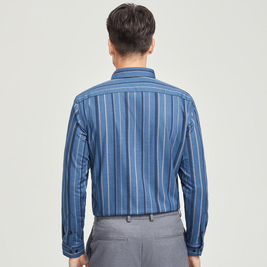 Thick and Comfortable Long-sleeved Casual Striped Warm Shirt with Added Fleece for Men