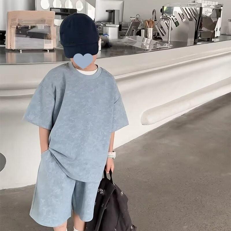 

Мальчики Весна и Лето Простой Свободный Костюм Средний и Большой Дети Топ с Короткими Рукавами + Шорты Повседневный Спортивный Комплект Из Двух Частей 170 синий