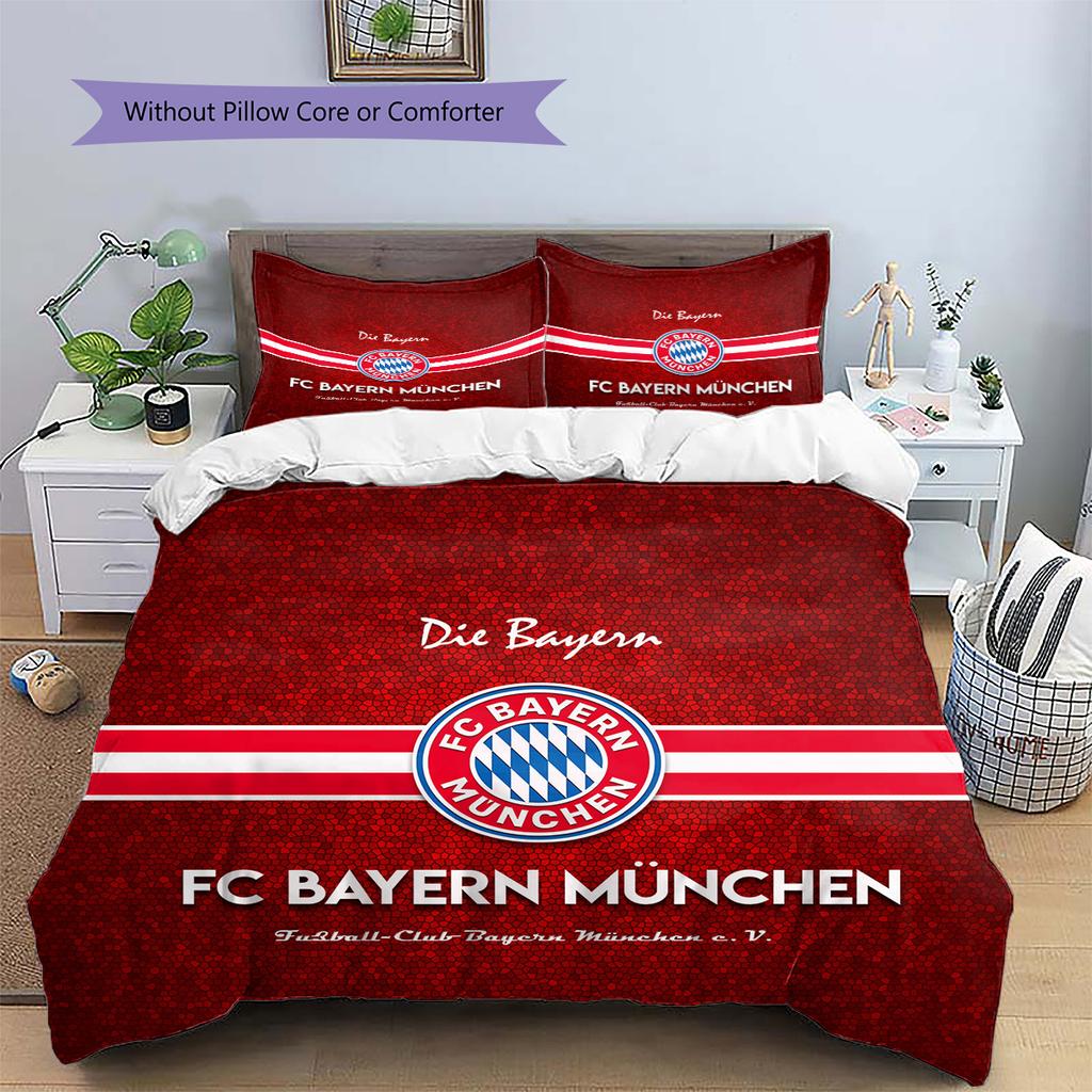 Klub Piłkarski Bayern Monachium Wzór Pościel Kołdra Zestaw Dekoracja Domu Prezent (1 * poszwa na kołdrę + 2 * poszewki na poduszki bez rdzenia)