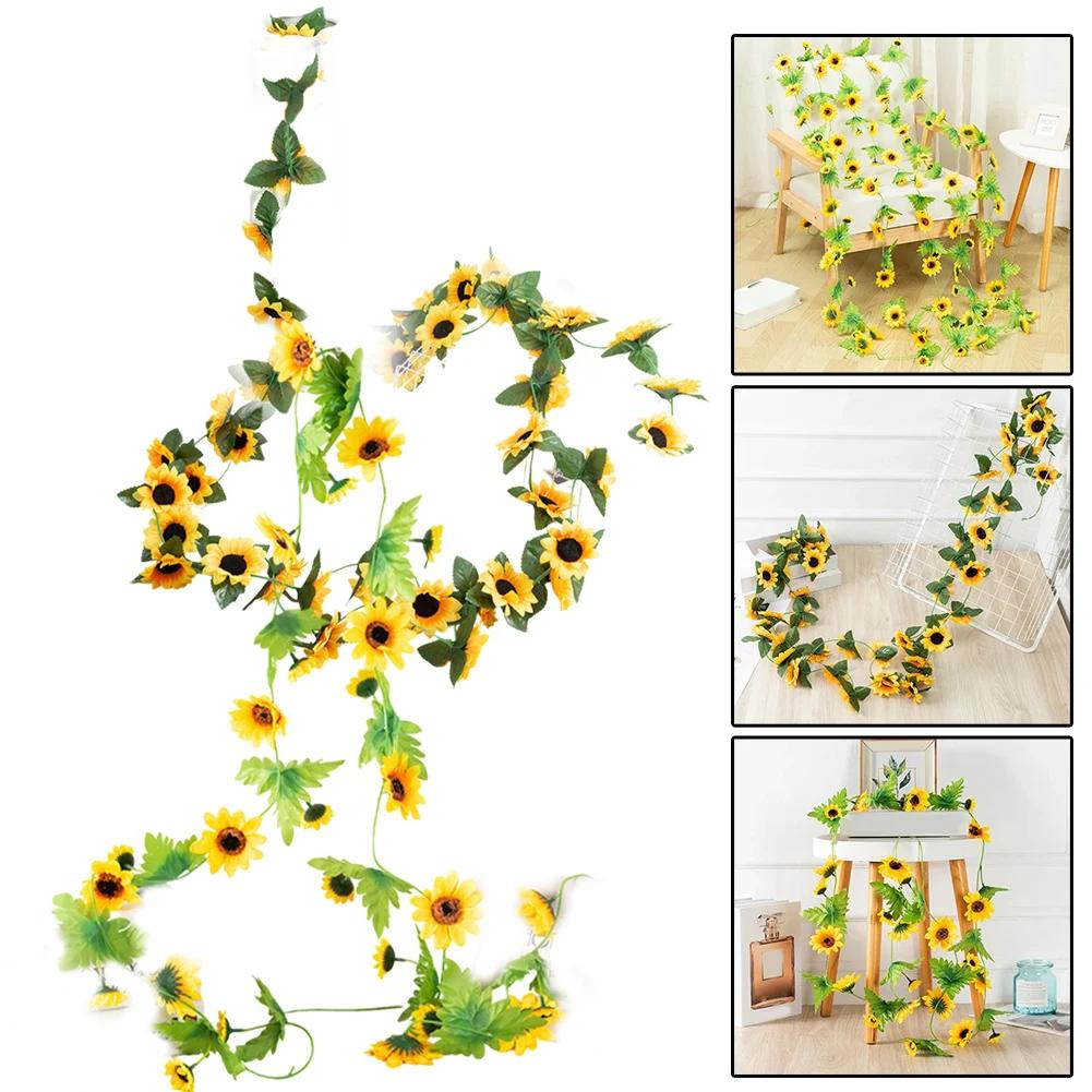 Lifelike Sunflower Garland Artificial Flower Garland For Windowsills Long-lasting Maintenance-free Premium Silk Material
