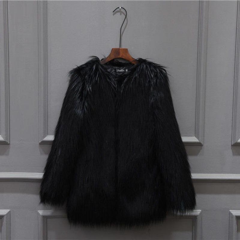 

Осенне-зимняя новая женская многоцветная модная и тонкая шуба из искусственного меха с длинным ворсом, имитирующая лисий мех 3XL чёрный