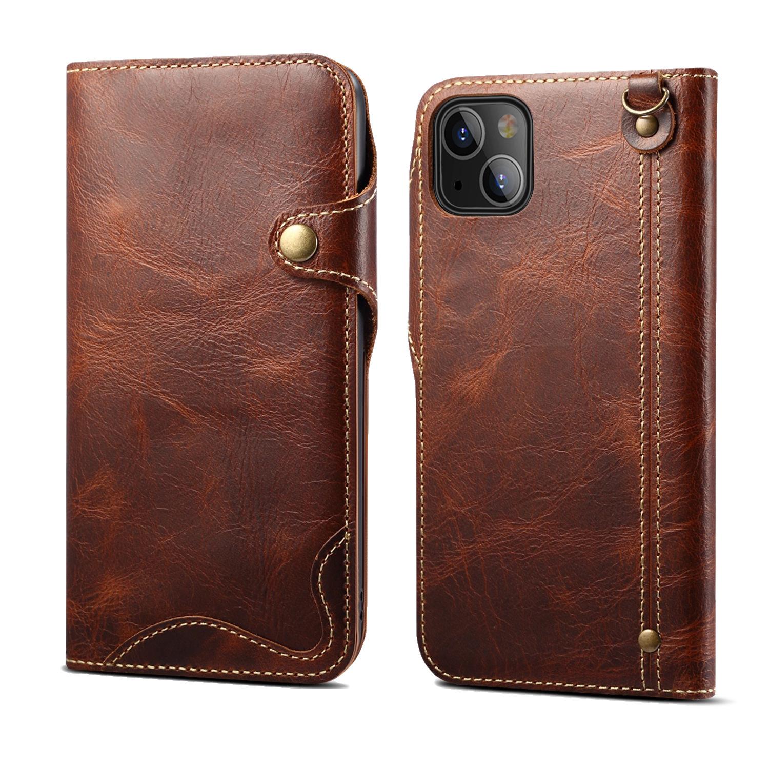 For IPhone 17 16 15 14 13 12 11 XSMAX 8Plus Luxury Vintage Cowhide Genuine Real Leather Case Flip Wallet Card Business Phone Bag For iPhone 15Pro Max коричневый