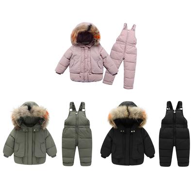 Kids Winter Snow Snowsuit Jacket and Suspender Pants 2pcs Clothes Set
