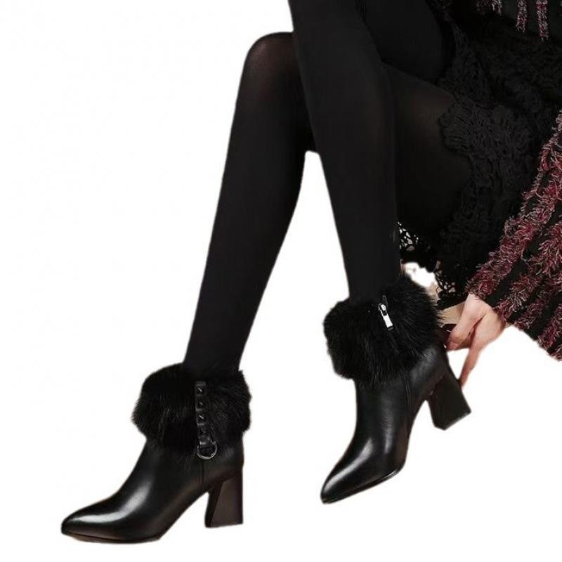 Coarse heel high heel boots autumn and winter velvet new thin boots with skirt comfortable small short boots