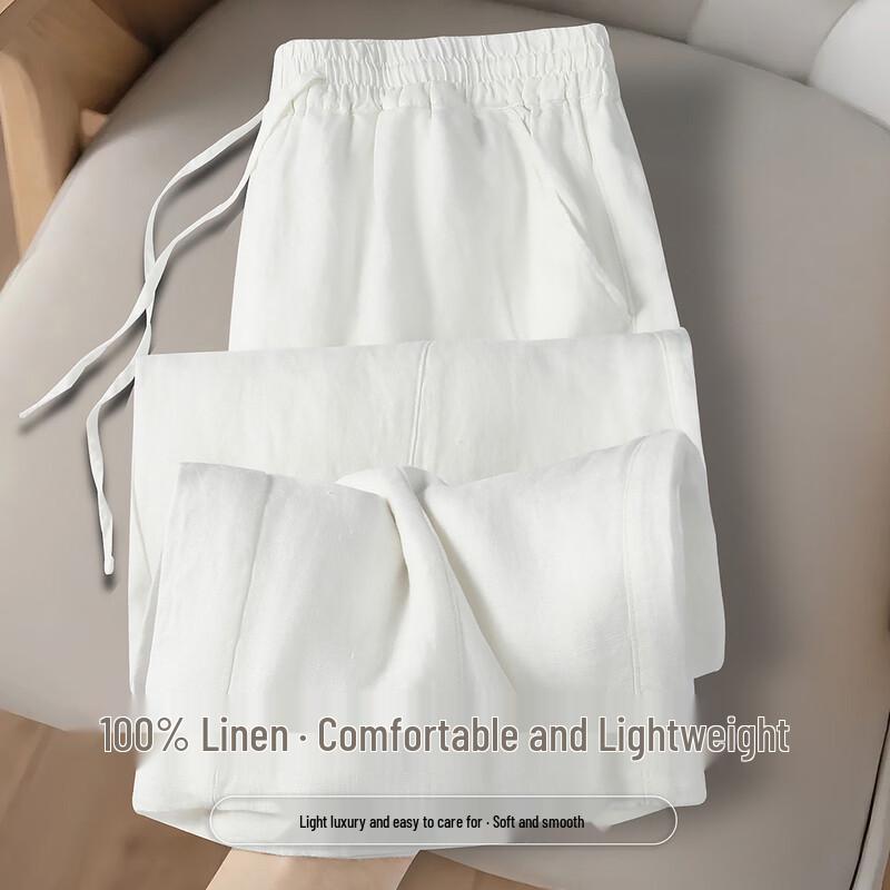 Snowflying Women s 100% Linen Wide-Leg Banana Pants L
