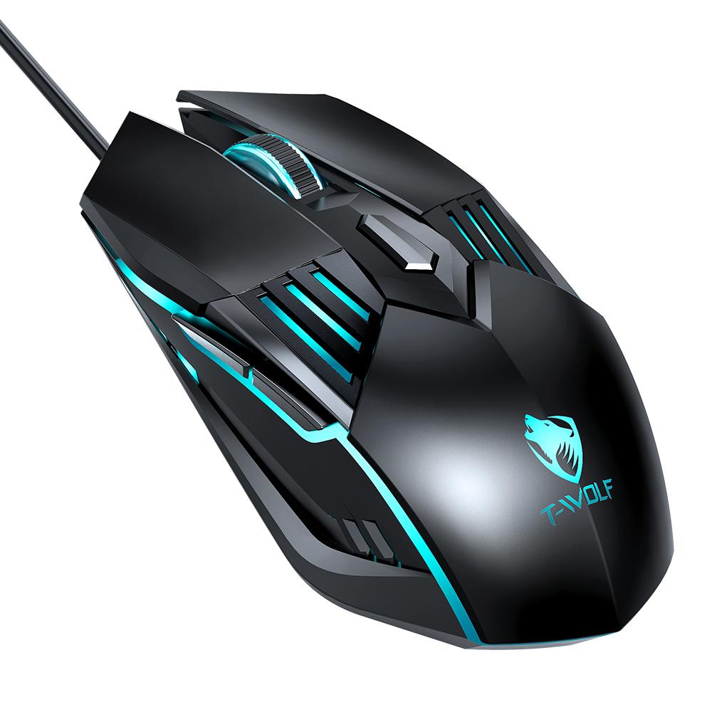 

Ігрова миша T-WOLF G560 Дротова оптична миша з RGB-підсвічуванням/4-рівневим регулюванням DPI Tech. Black