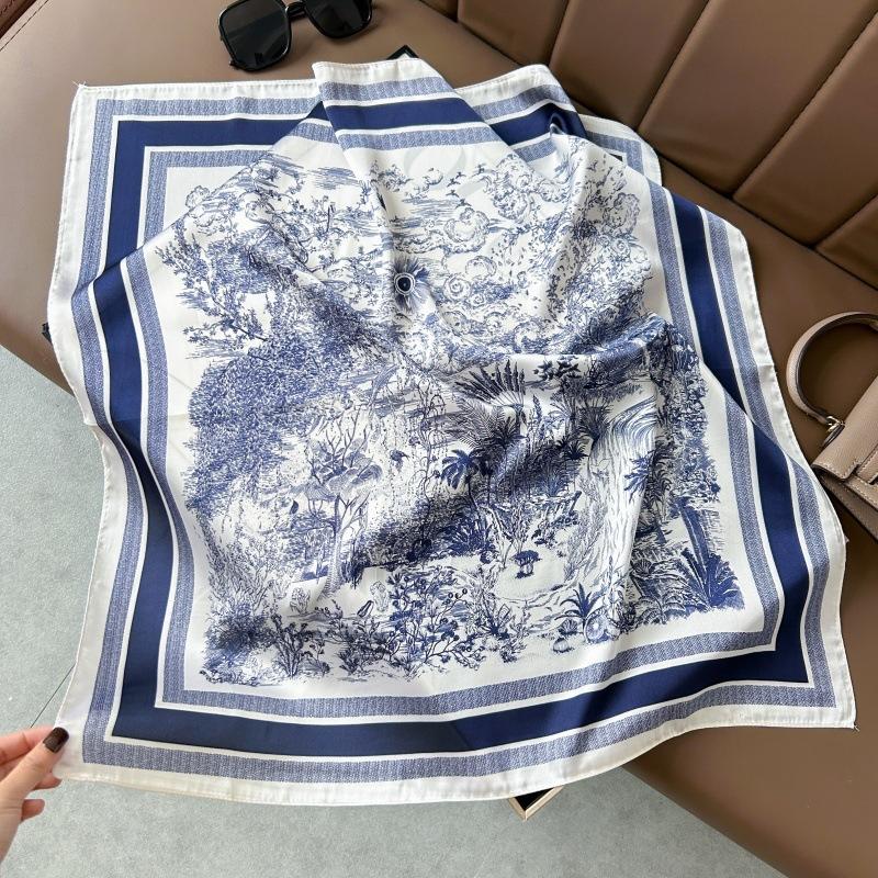 Silk scarf 71 * 71 imitation silk square scarf Korean atmosphere neck silk scarf flower pattern flower polka dot scarf