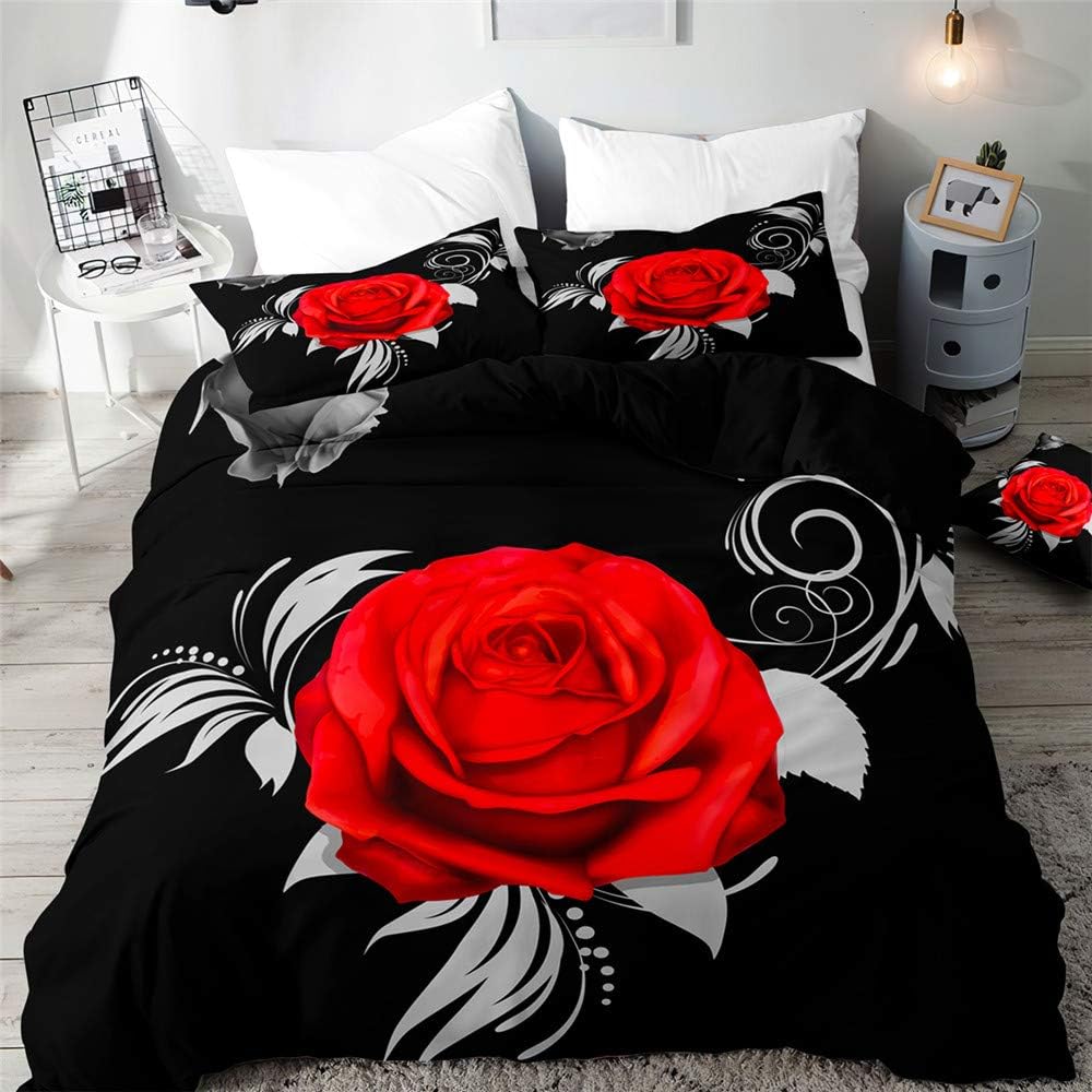 

Rose Duvet Cover Single Queen Size 3D Rose Print Bedding Set Luxury Blossom Flowers Comforter Cover Botanical Floral Quilt Cover (135x200cm)