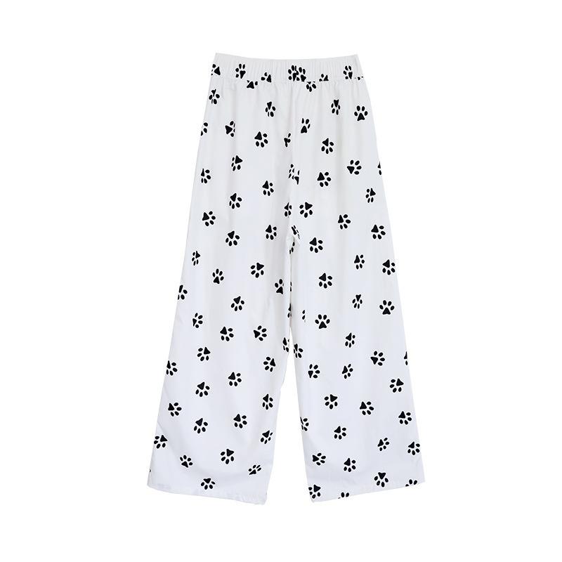 Dog Footprint Wide Leg Pants Women's Spring and Summer Long Pants Loose Casual Straight Pants High Waist White Yamamoto Pants