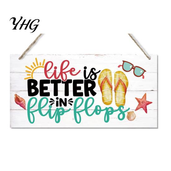Tropical Beach House Ornament Summer Wood Sign for Front Door, Hanging Welcome Refreshing Entryway Sign, Rustic Wooden Door Hanger Home Porch