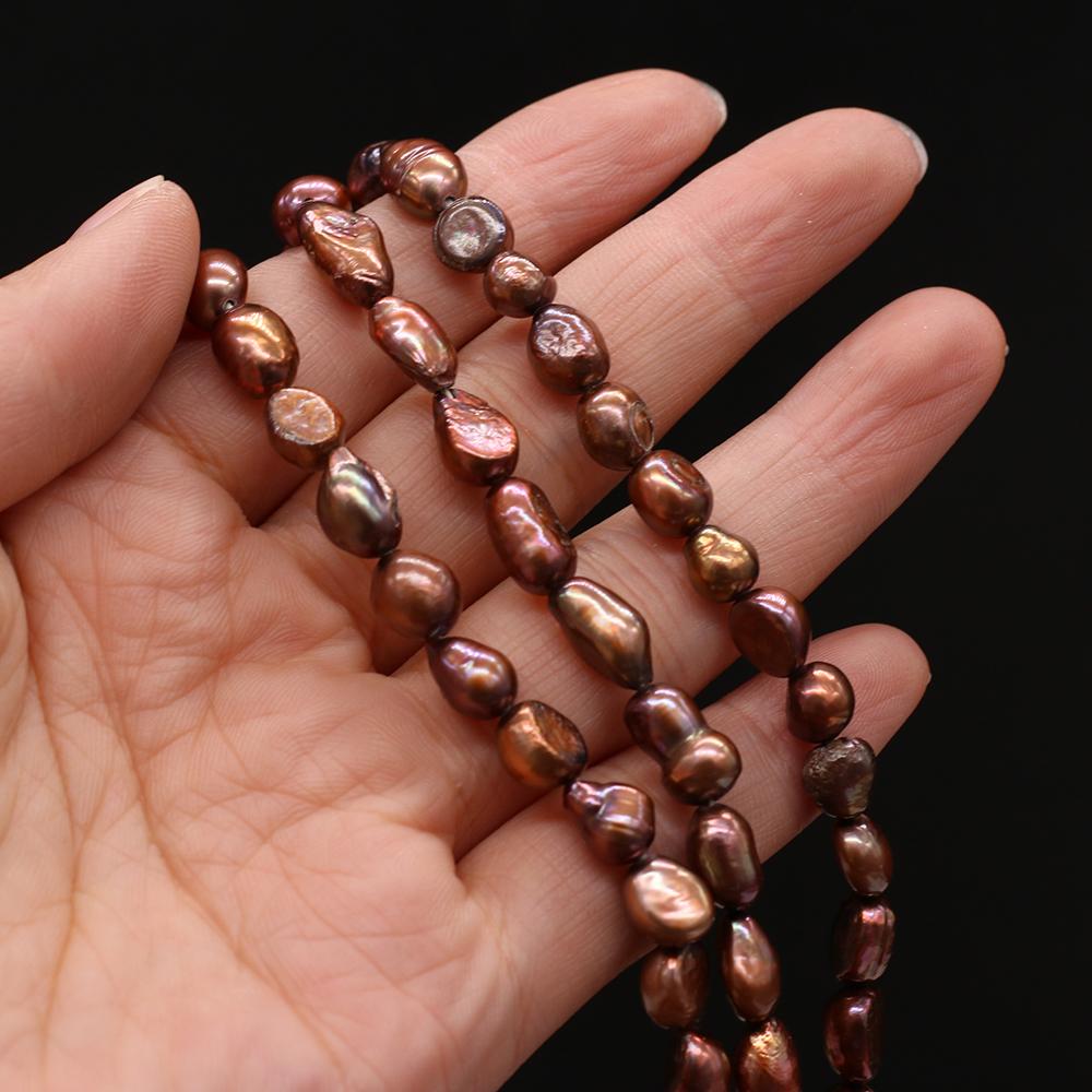 1String, Brown Natural Freshwater Pearls, Through Hole Nugget Pearl Beads, 7-8 Mm, for DIY Necklace Accessories, Jewelry Making, Women Gift, 36 Cm