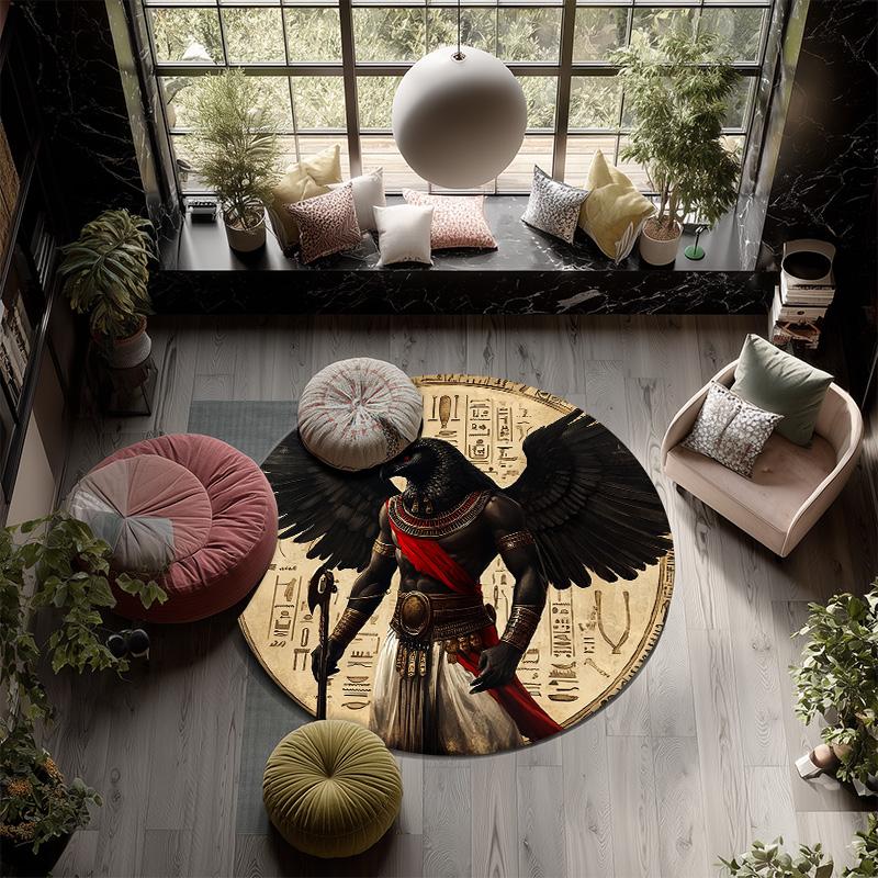 Ancient Egyptian Totem  Round Area Rug,Carpet Rug for Living Room Bedroom Sofa Playroom Decor,Non-slip Floor Mat
