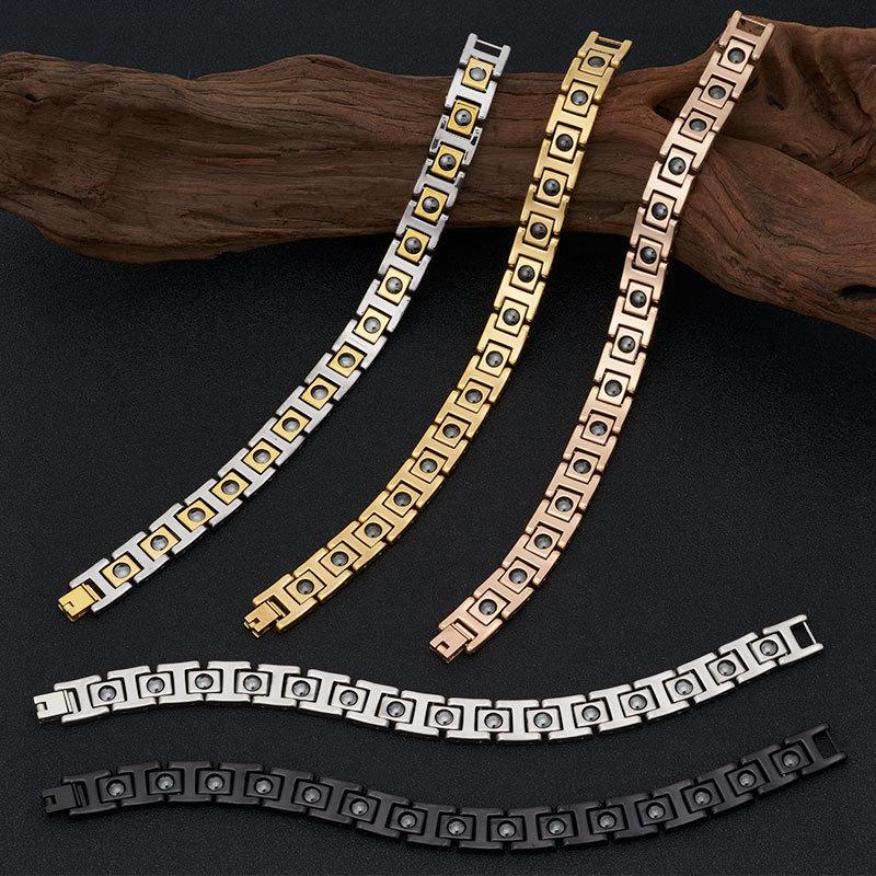 12mm Punk Gold Color Germanium Stone Magnet Health Bracelet Men Women Hiphop Black Stainless Steel Bike Magnetic Bangle Jewelry