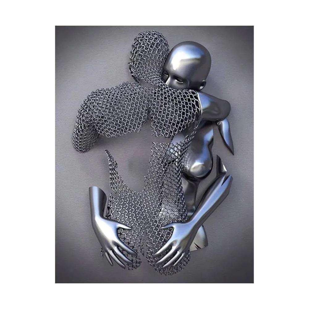 Metal Figure Statue Art Poster High Definition Printing Canvas Painting Prints Couple Sculpture Living Room Home Decor Picture