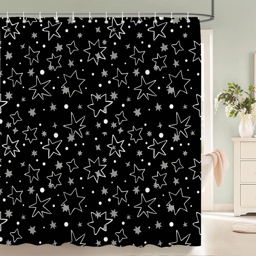 Black and White Simple Cartoon Shower Curtain Washable Polyester Bathroom Curtains Decor Bathtub Partition Curtain With Hooks