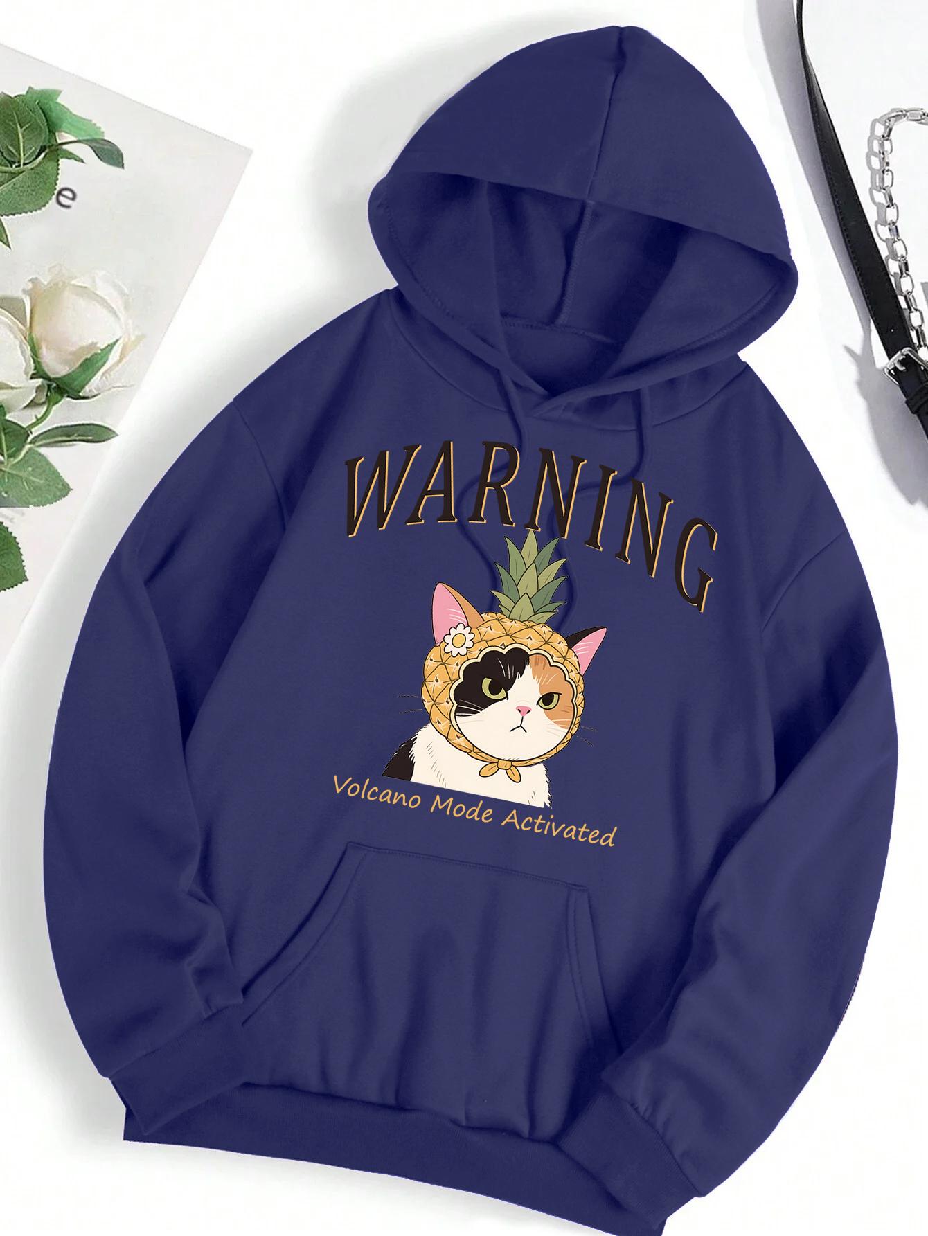 

Warning Creative Pineapple Cat Prints Woman s Streetwear Basics Soft Sportswear Harajuku Color Tops Warm Basic Streetwears 3XL
