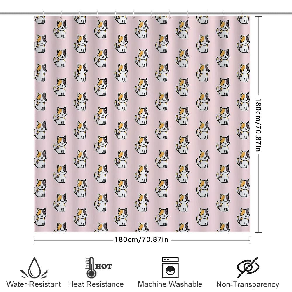 Süßer Katzen-Duschvorhang Wasserdicht Tier-Muster Badezimmer-Dekoration Farmhouse Chic Heimdekoration Japanischer Stil Waschbarer Stoff
