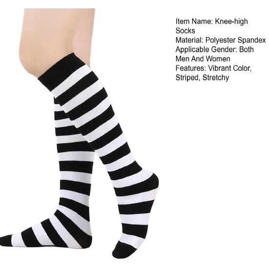 Women Striped Knee-high Socks Colorful Stretchy Knee-length Socks Ribbed Leg Warmers for Costume Party Street Daily Wear