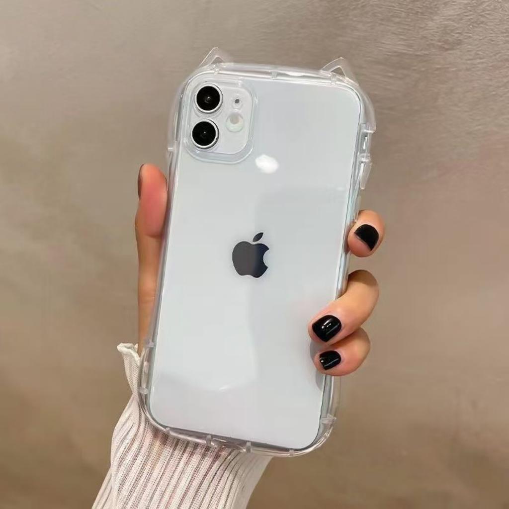 Shockproof Airbag Phone Case Cat Ears For iPhone 17 Air 16 Plus 15 14 13 12 11 Pro Max X XS XR 7 8 SE 2022 2020 Transparent Protective Cover For Women