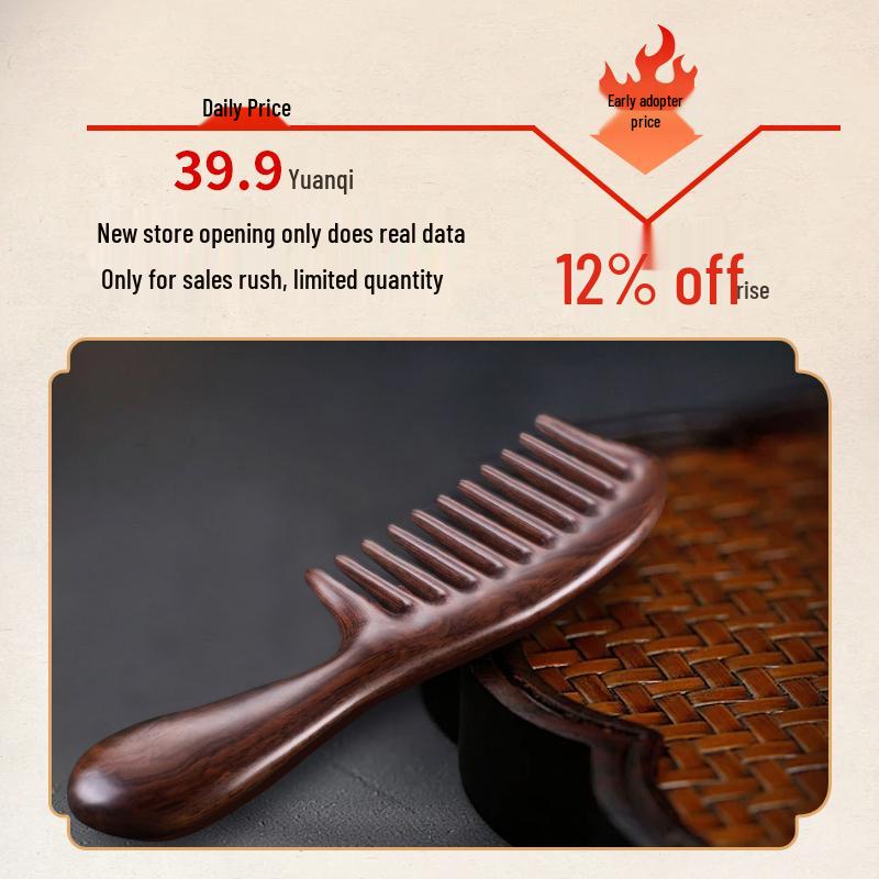 Wide Tooth Wooden Comb for Women - Anti-Scald Sandalwood Curling Comb for Hair Loss Prevention