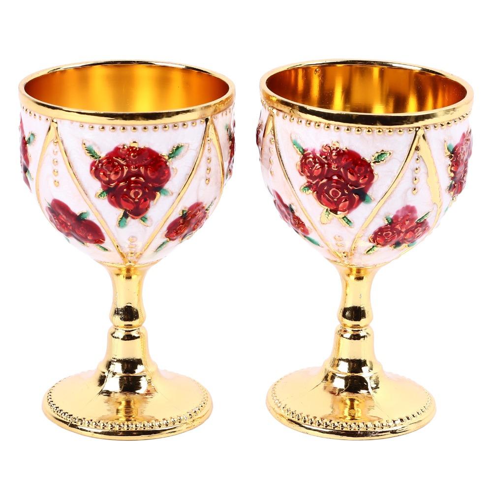 2pcs Silver White Blue Metal Embossed Wine Glass Alloy Retro Metal Wine Cup Home Decor