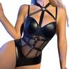 Women’s Sexy PU Leather One-Piece Lingerie Strappy Bodysuit