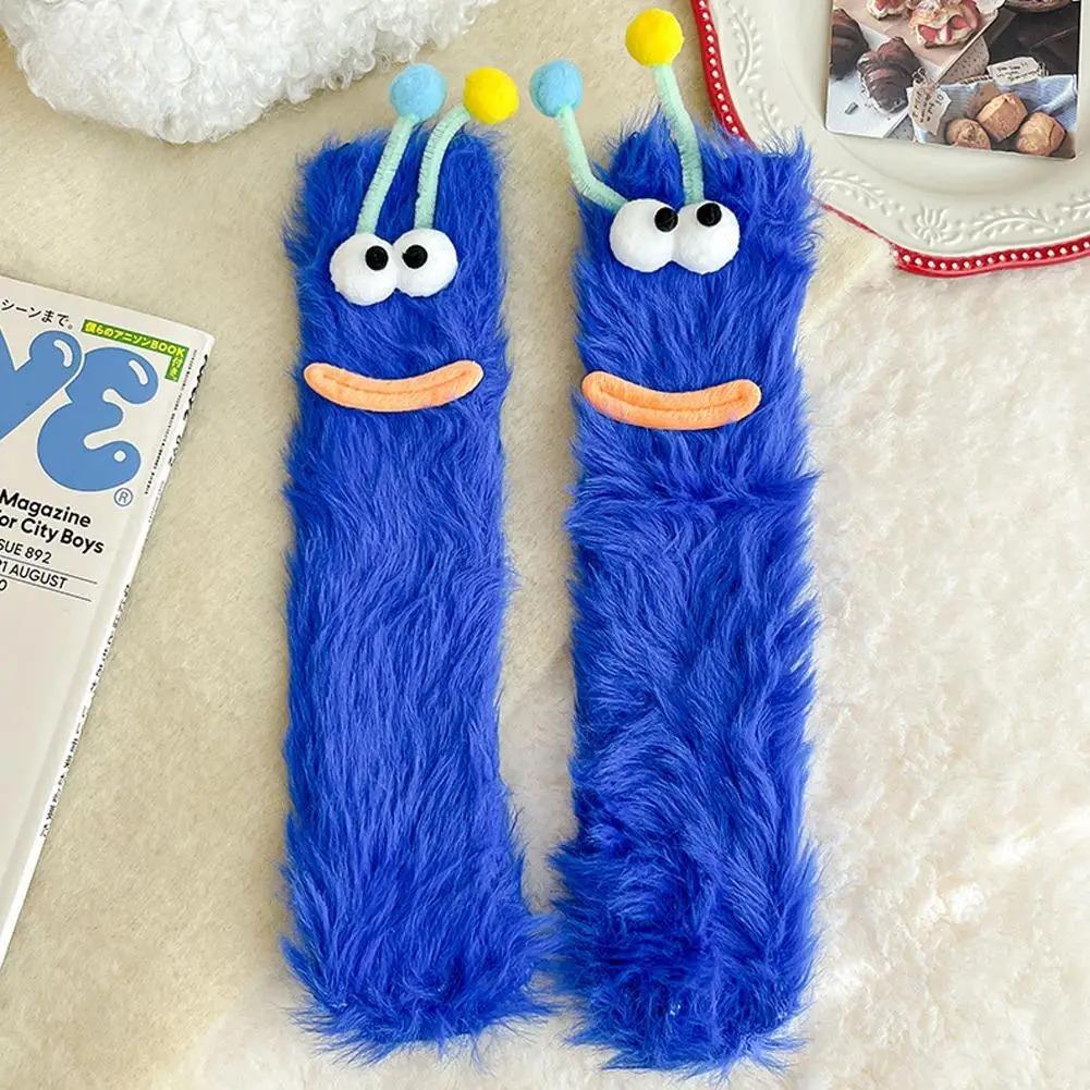 3D Novelty Face Fuzzy Socks Winter Coral Fleece Floor Socks Couple Sleep Socks Christmas Stockings Funny Cartoon Monster Socks