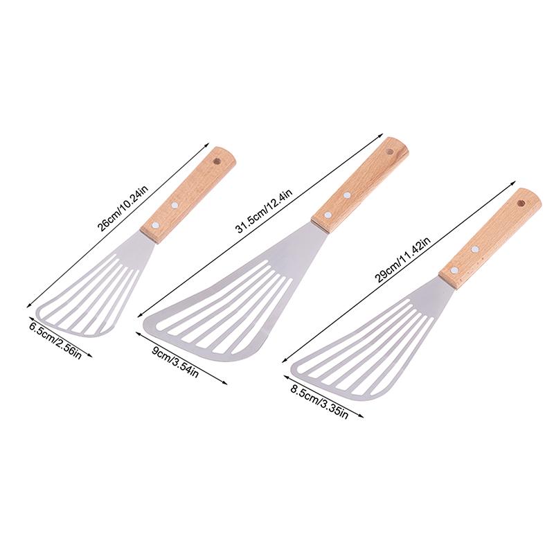 Stainless Steel Slotted Turner Fish Frying Shovel With Wooden Handle Fan-Shaped Shovel Household High-Temperature Frying Shovel