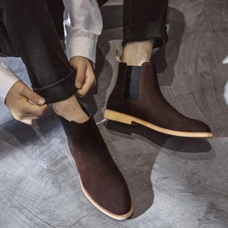 Bottes Chelsea Homme Style Britannique Bottines Cuir Véritable Daim Haute Qualité Chaussures pour Homme Nouvelles Bottes d'Affaires Zapatos Hombre