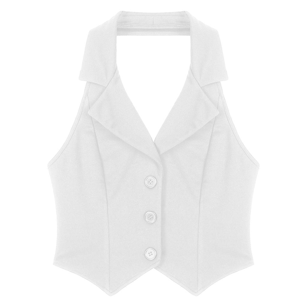 Ladies Crop Tops Formal Elegant OL Waistcoat Suits Vest Women Backless Vest Outerwear Jacket Coat Halter V-Neck Office