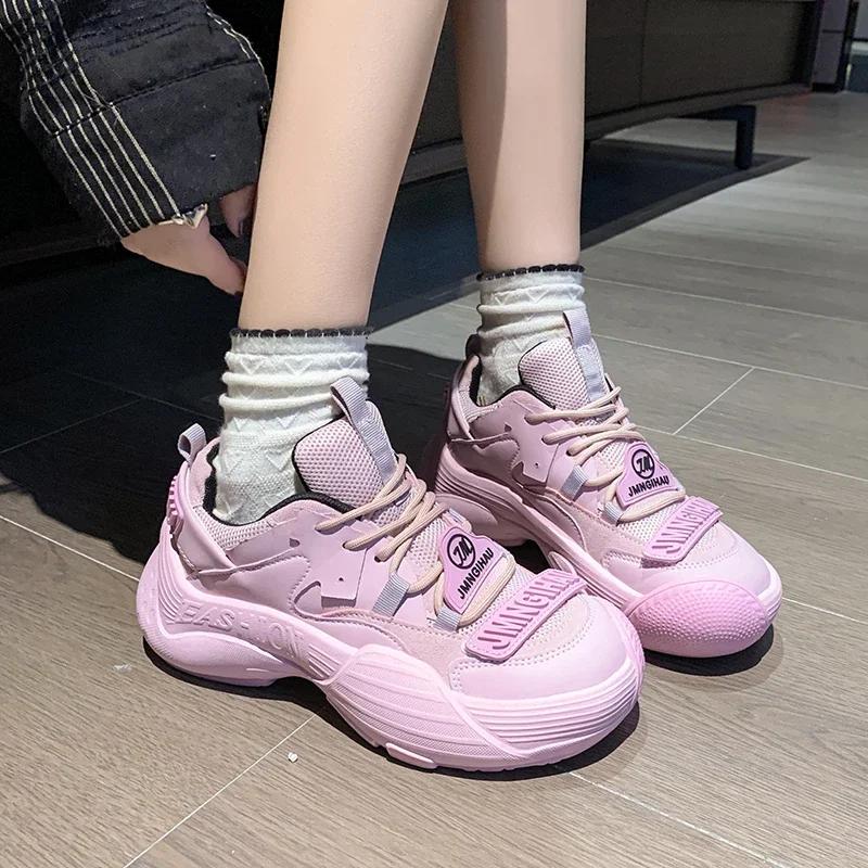Brand Women’s Thick Bottom Ugly Cute Walking Shoes Spring Autumn Breathable Mesh Sports Outdoor Jogging Sneakers Footwear