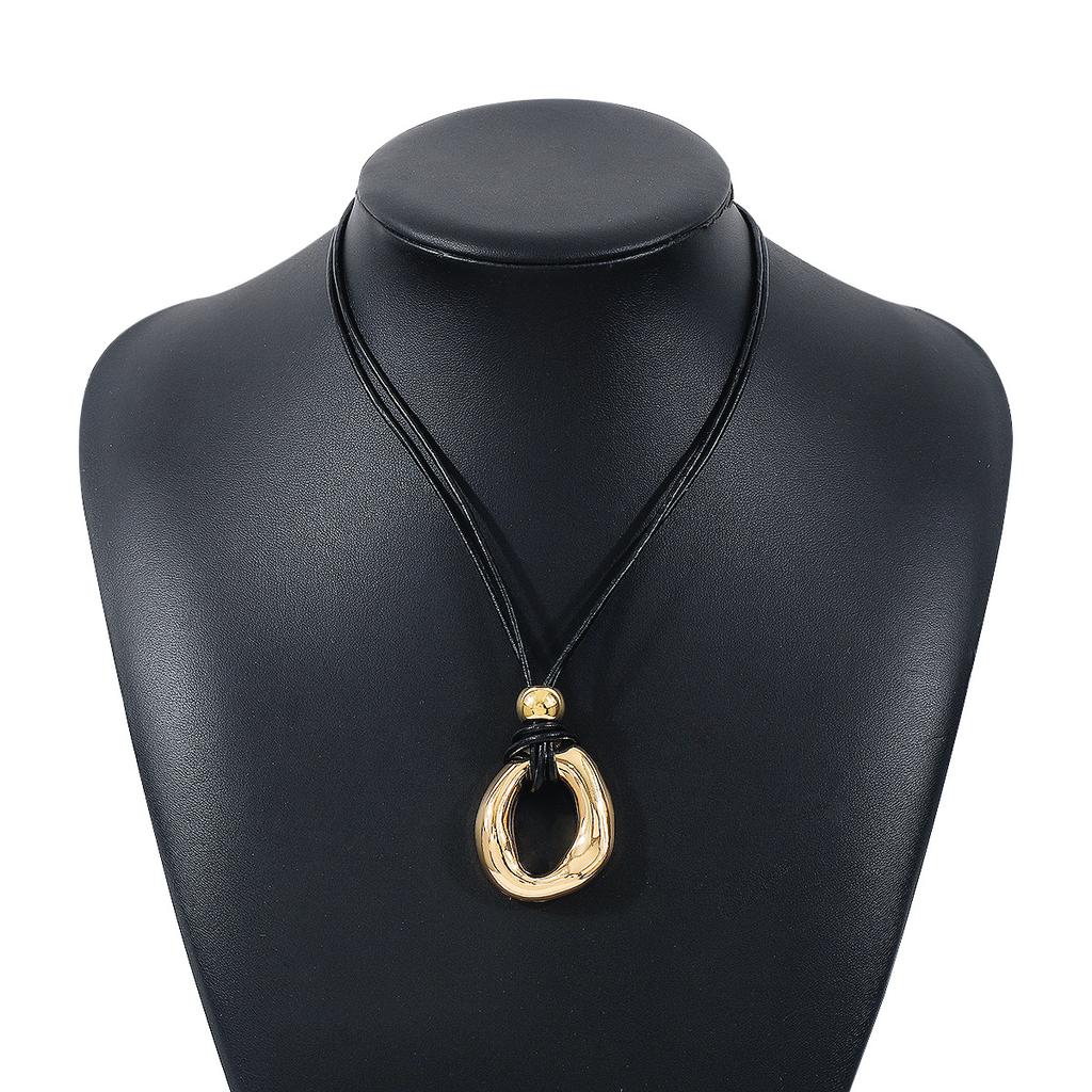 Tooxika Personality Design Irregular Circle Pendant Necklace Simple Knot Tie Rope Necklace