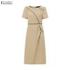 ZANZEA Women Casual Round Neck Summer Short Sleeve Sheath Dress