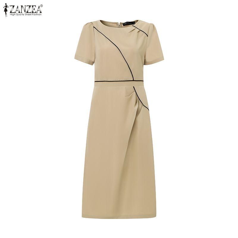 ZANZEA Women Casual Round Neck Summer Short Sleeve Sheath Dress