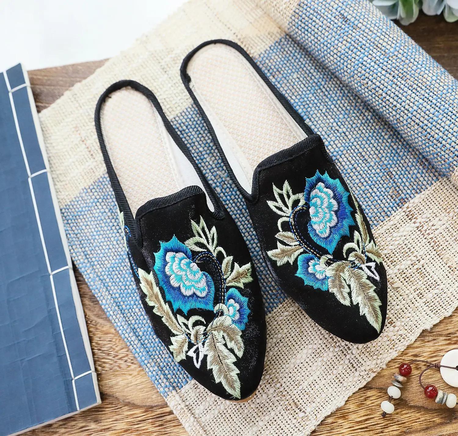 

Мода 2025Китайский стиль Летние Харадзюку тапочки Женская обувь для женщин Мода Повседневная Винтаж Вышивка Этнический стиль Уличная одежда 35