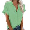 Women's Point Collar Short Sleeve Button Down Shirt Straight Fit Casual Summer Blouse