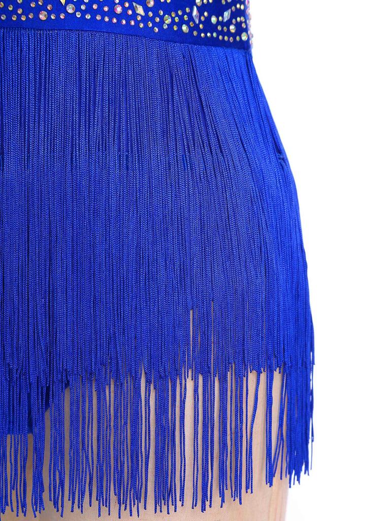 Women's Latin Dance Leotard Jazz Dance Top Sleeveless Fringe Sparkly Bodysuit Samba Salsa Dancewear