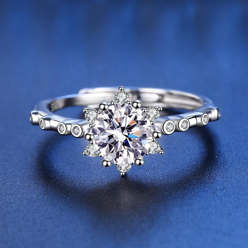 Bague Ringen Snowflake Rings 1 Carat Colored Moissanite Ring For Women Christmas Gift Romantic Winter Sterling Silver 925 Jewelry