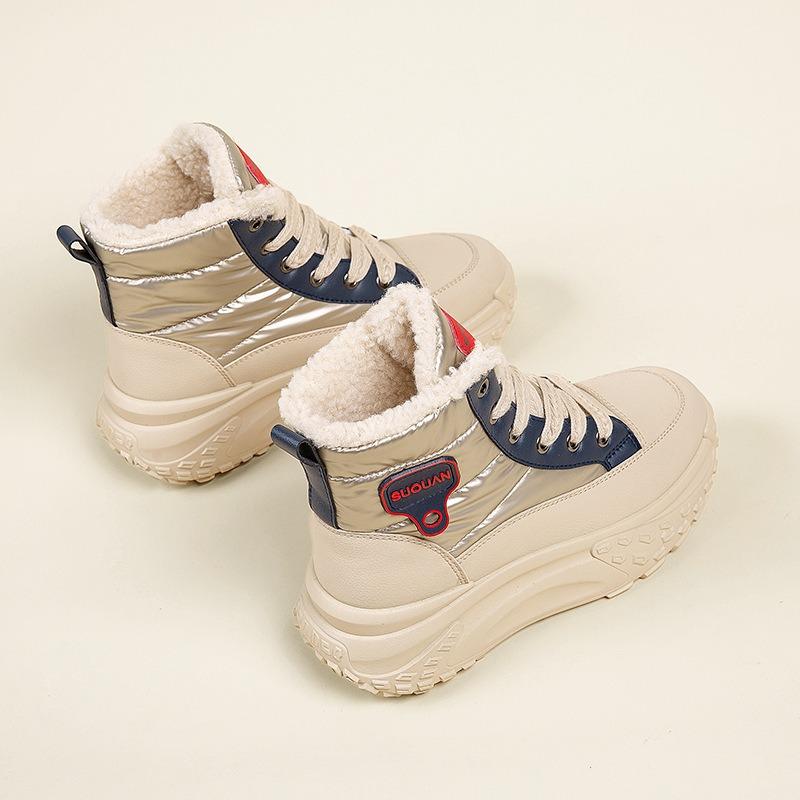 New winter high-top platform shoes, children's fleece thickened non-slip dad shoes increase height and keep warm women's cotton shoes