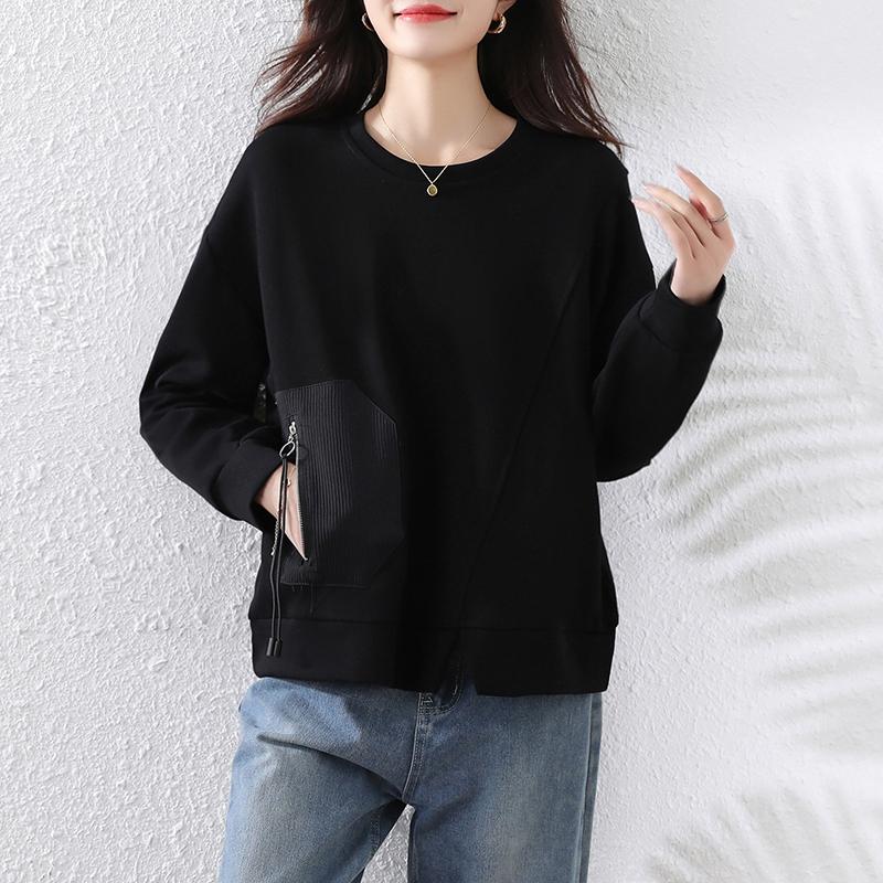 DIMANAF 2025 Autumn Plus Size Women Hoodies Shirts Long Sleeve T-shirt Loose Casual Tops Tees Black