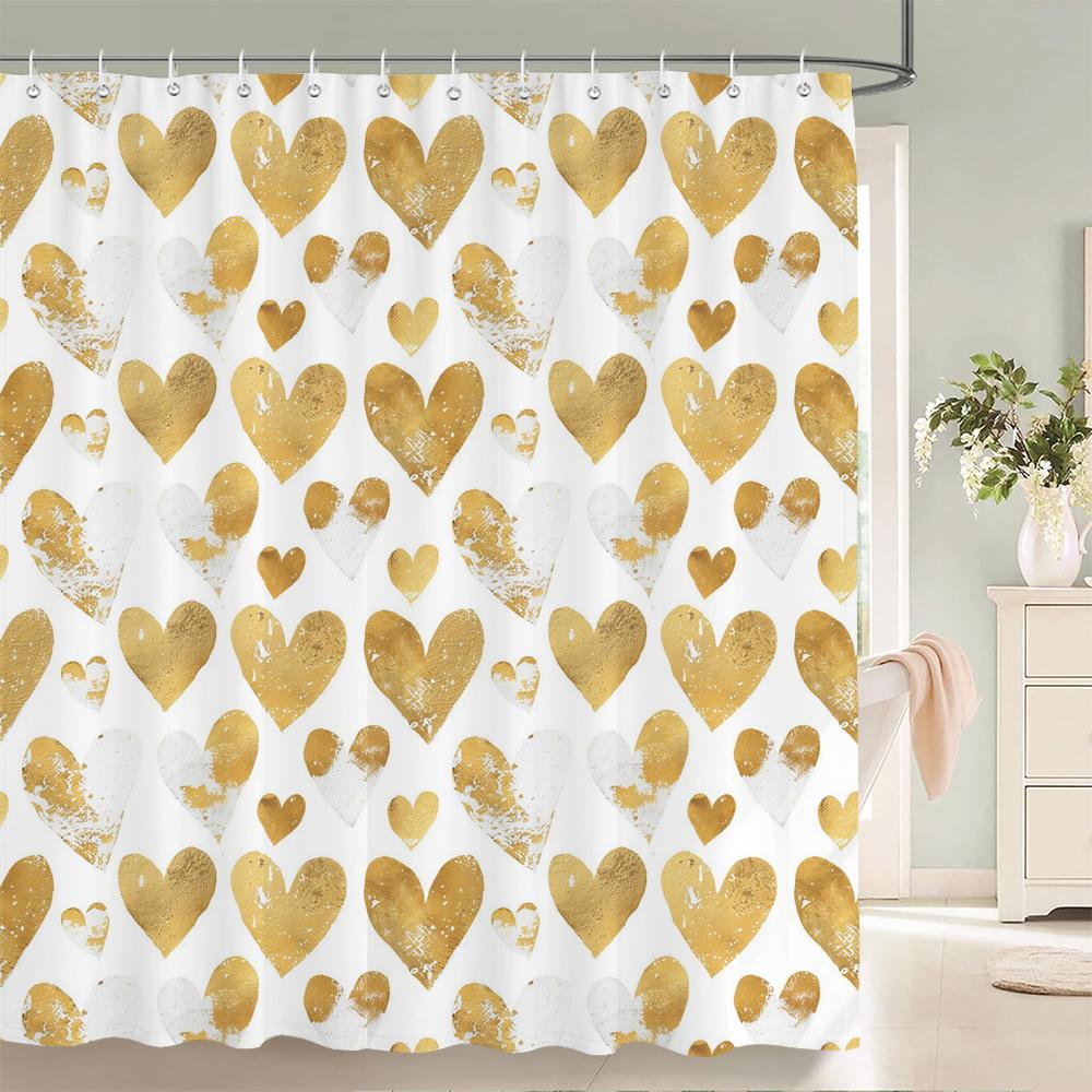 Heart-shaped Pattern Shower Curtain Fabric Shower Curtains for Valentine's day Bathroom Decor Pink Love style Shower Curtains