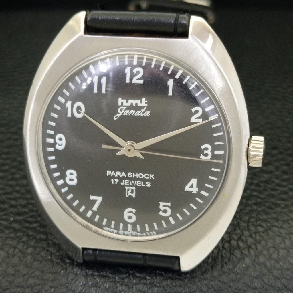 VINTAGE HMT JANATA HAND-WINDING INDIAN MENS BLACK COLOR DIAL WATCH a702052-5 R208-a702052