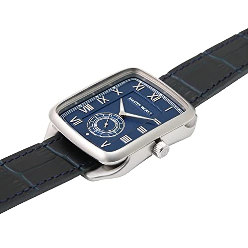 MASTER WORKS Quadrangle MW10SN-GCBLG8 Men's Watch, Made In Japan, Quartz Movement, 33mm, Leather Strap, Square Shape, Navy Blue