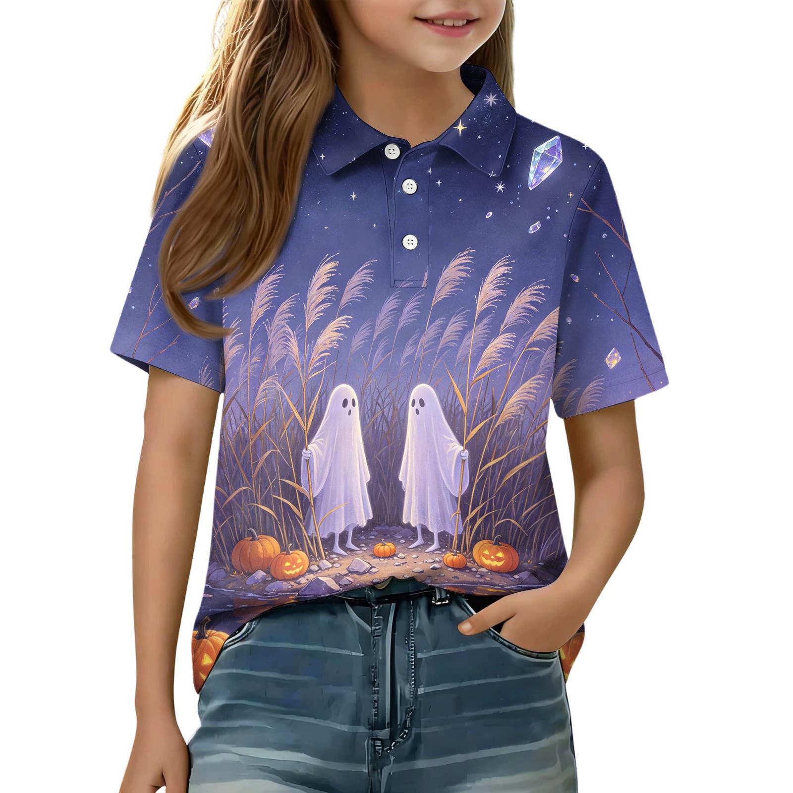 Kids Halloween Printed Shirt Casual Short Sleeve for Boys Girls Party Costume 110