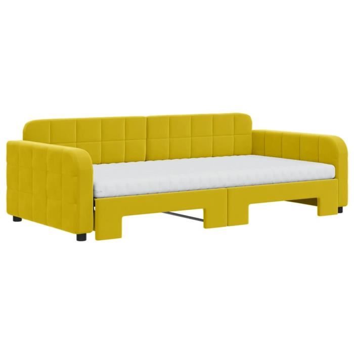 VidaXL Daybed with Trundle and Mattress Yellow 100x200 Cm Velvet 3196965